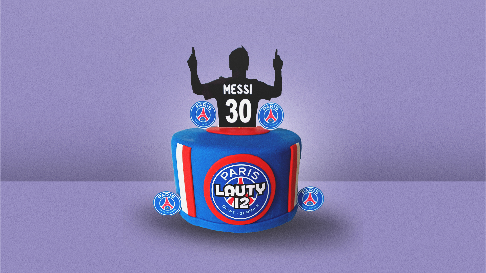 Torta temática de fútbol Messi PSG